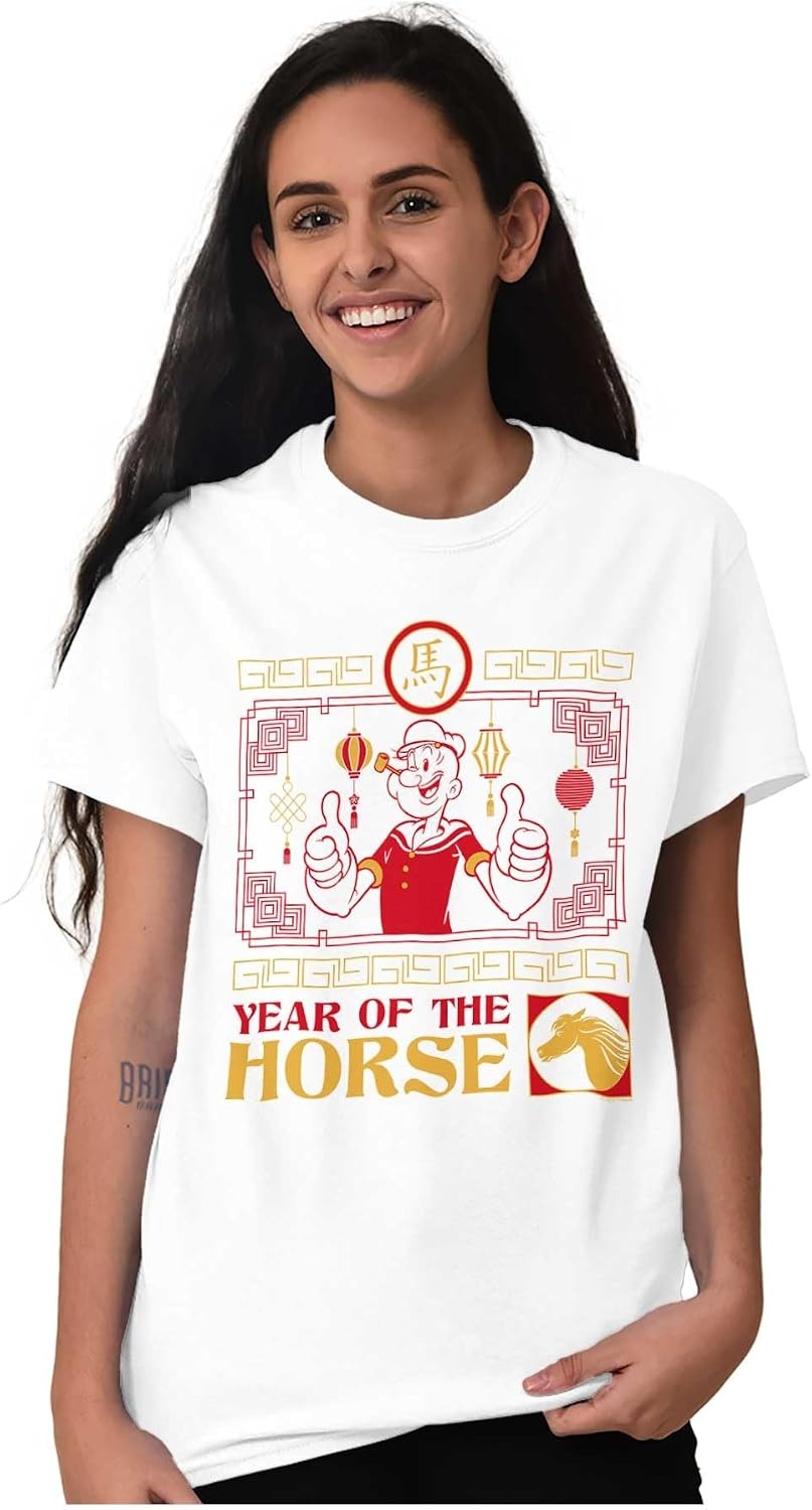 image:imageBrisco Brands Popeye Chinese Year of The Horse Graphic T Shirt Men or WomenWhite