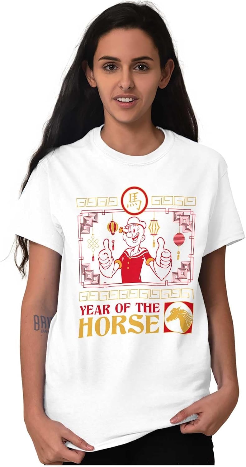 image:imageBrisco Brands Popeye Chinese Year of The Horse Graphic T Shirt Men or WomenWhite