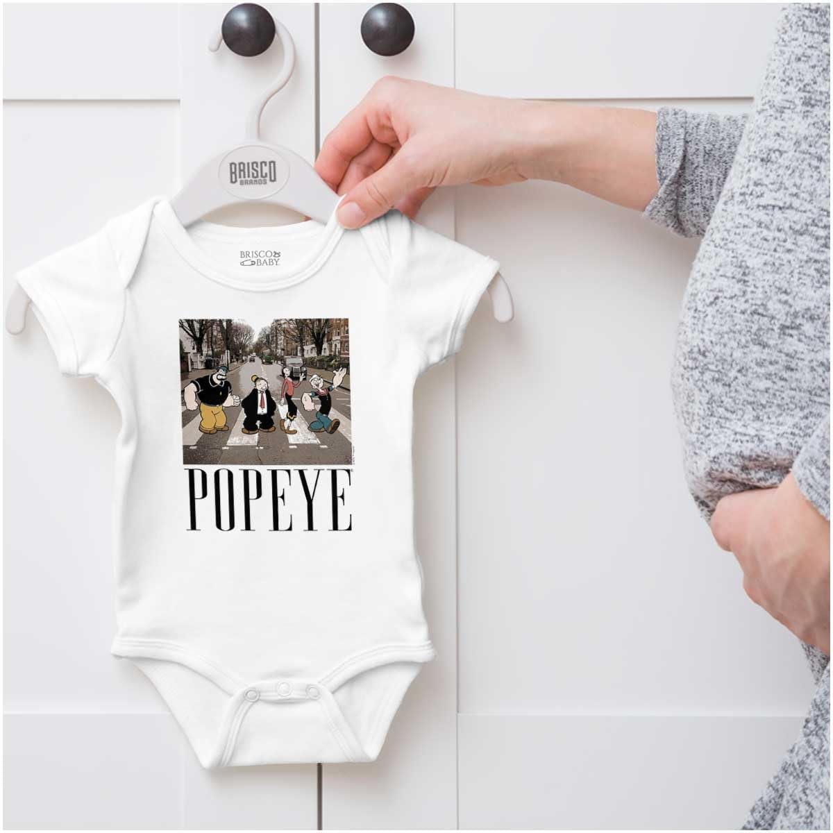 image:imageBrisco Brands Popeye Crosswalk Music Album Cover Baby Romper Boys or GirlsWhite