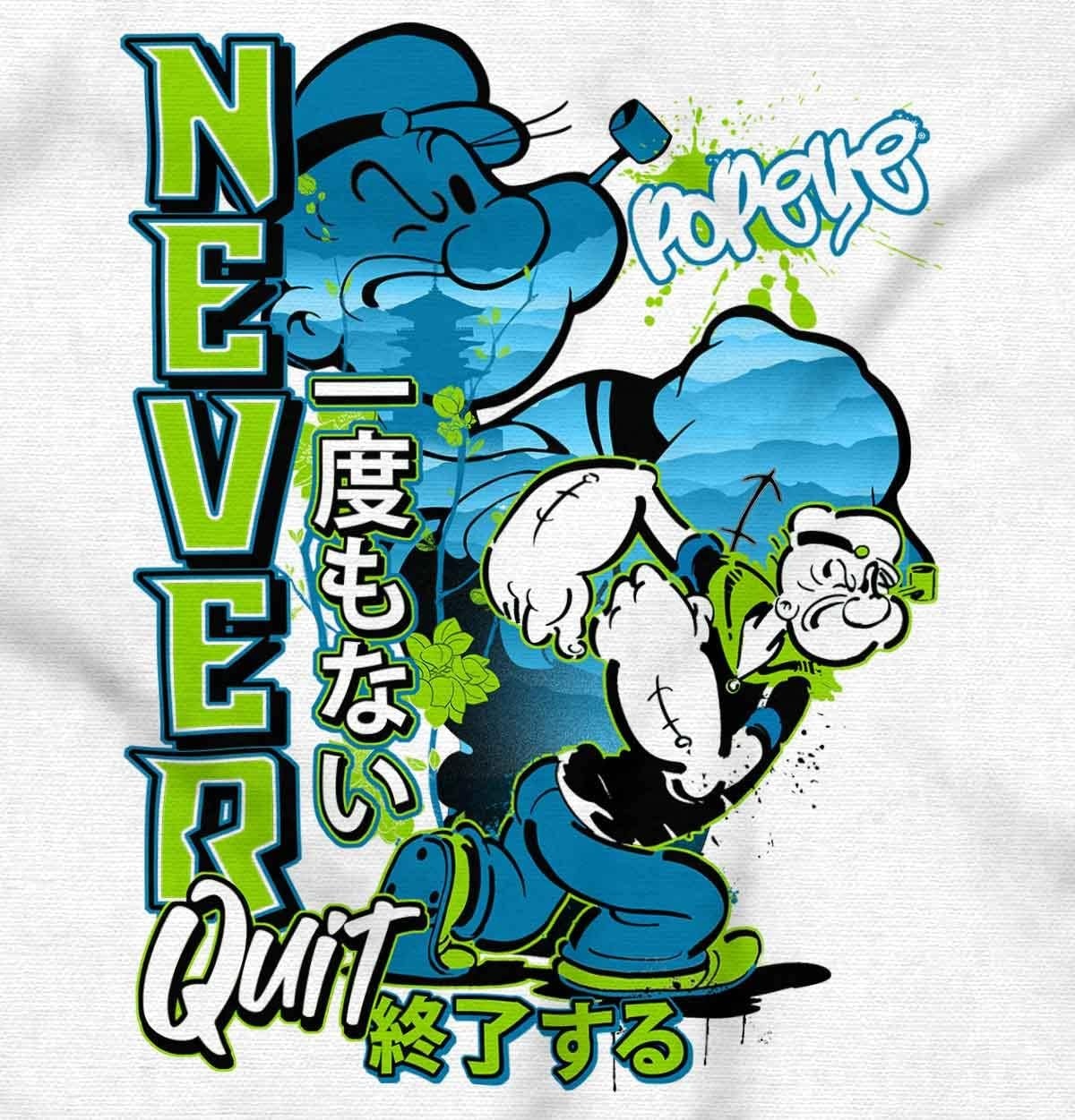 image:imageBrisco Brands Popeye Never Quits Asian Inspired Mens Long Sleeve Tee T ShirtWhite