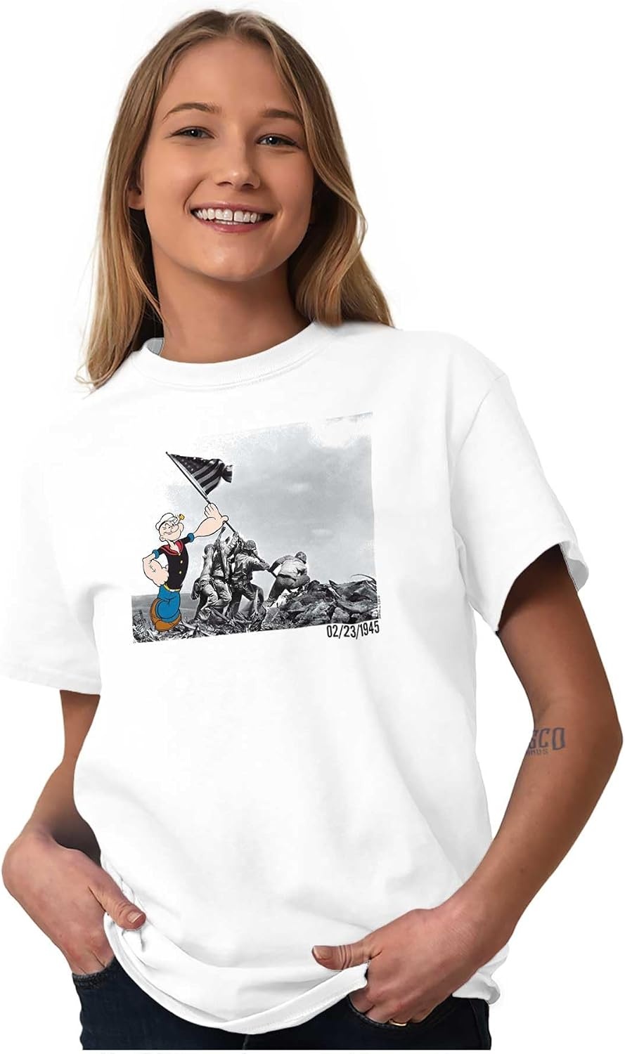 image:imageBrisco Brands Popeye Raising the American Flag Graphic T Shirt Men or WomenWhite