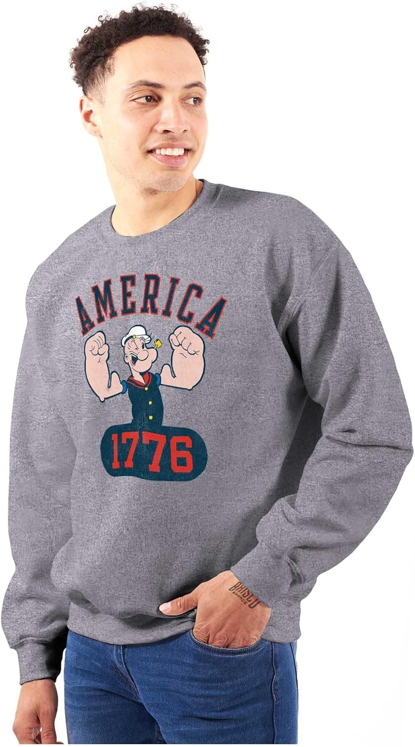 image:imageBrisco Brands Popeye The Sailor Man America 1776 Sweatshirt for Men or WomenSport Grey