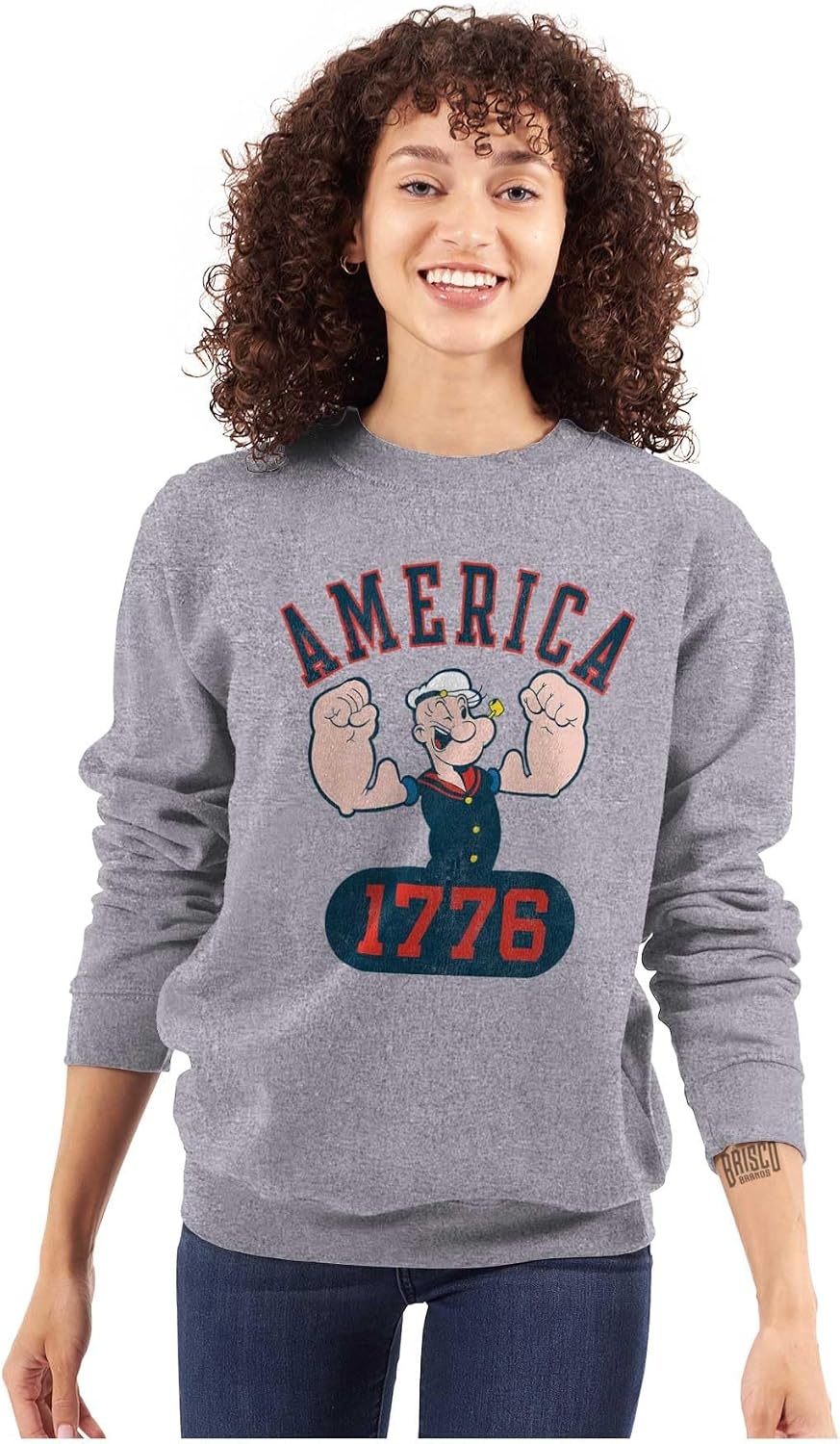 image:imageBrisco Brands Popeye The Sailor Man America 1776 Sweatshirt for Men or WomenSport Grey