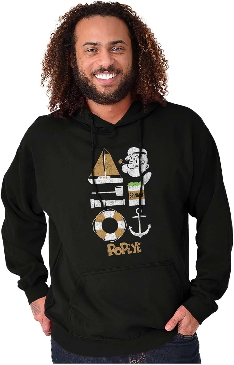 image:imageBrisco Brands Popeye The Sailor Man Sea Captain Hoodie Sweatshirt Women MenBlack