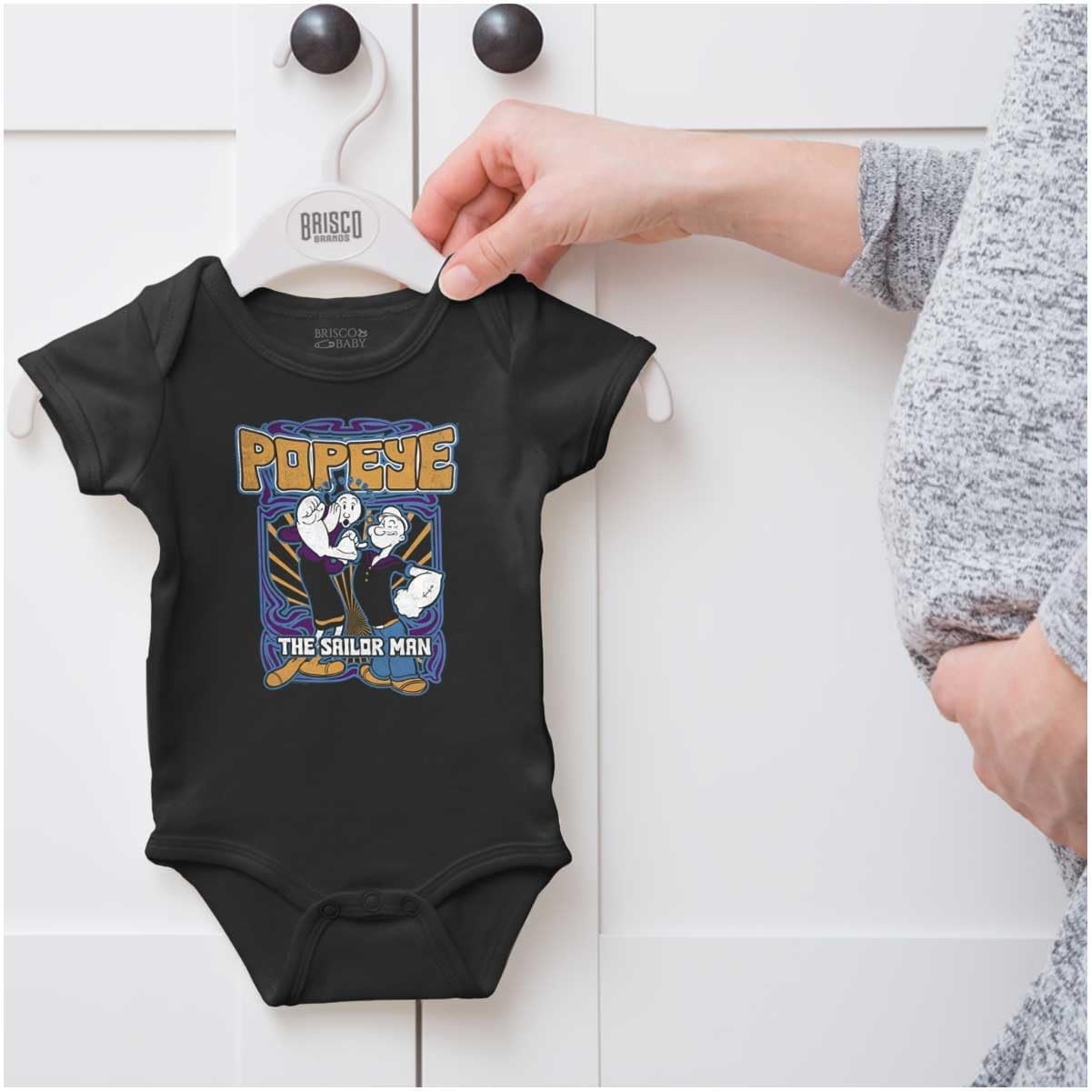 image:imageBrisco Brands Popeye The Sailor Man and Olive Oyl Baby Romper Boys or GirlsBlack