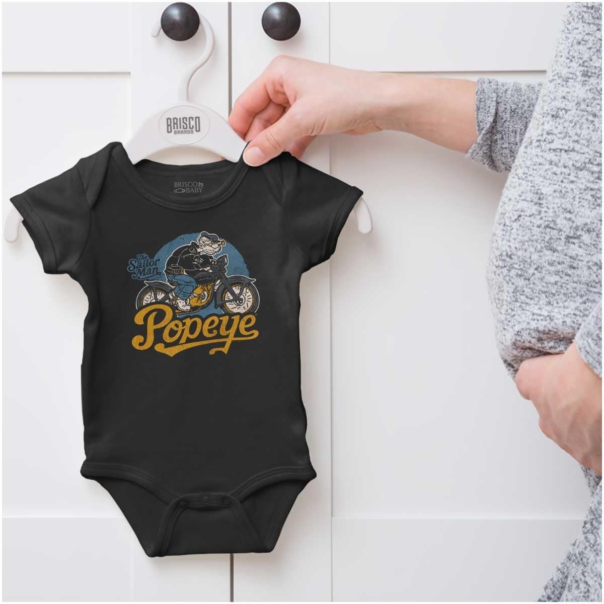 image:imageBrisco Brands Popeye Vintage Motorcycle Biker Baby Romper Boys or GirlsBlack Vintage Biker