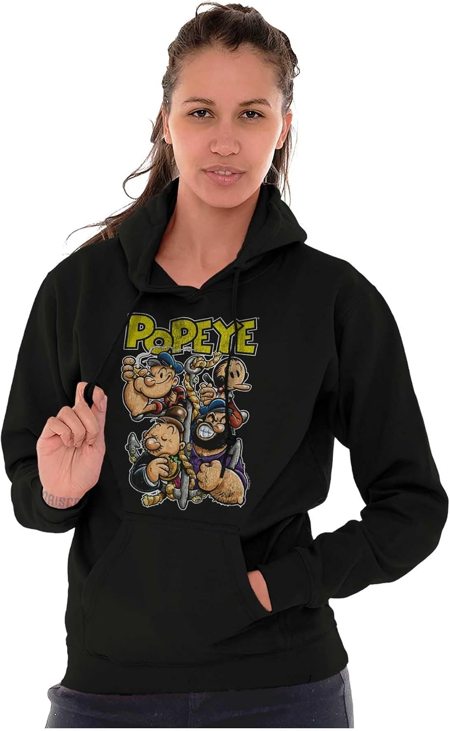 image:imageBrisco Brands Popeye and Friends Anchor Cartoon Hoodie Sweatshirt Women MenBlack