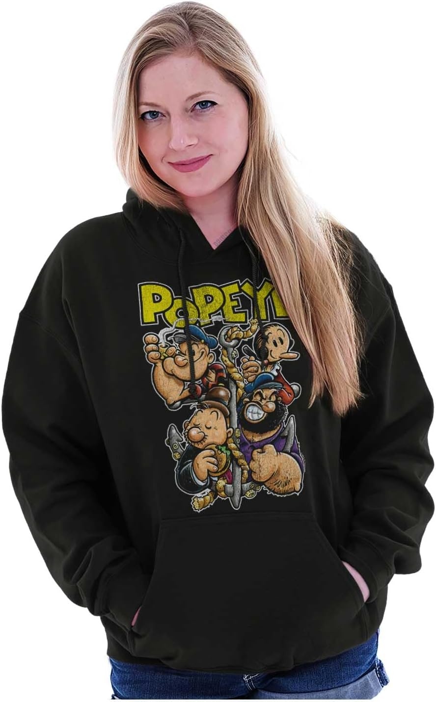 image:imageBrisco Brands Popeye and Friends Anchor Cartoon Hoodie Sweatshirt Women MenBlack