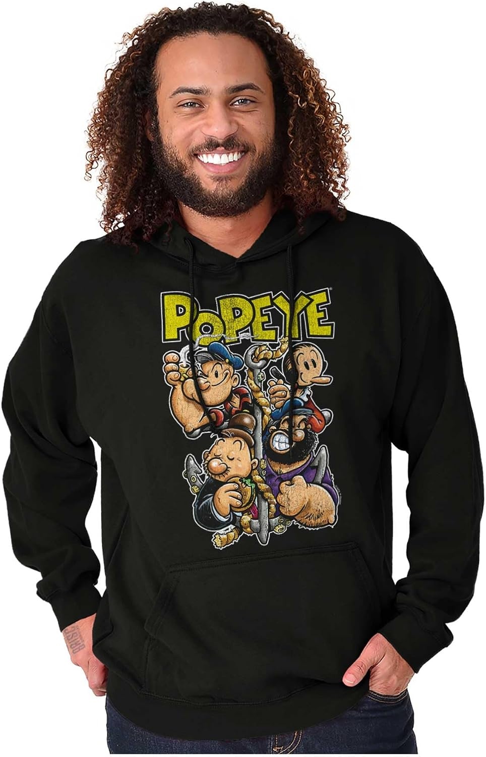 image:imageBrisco Brands Popeye and Friends Anchor Cartoon Hoodie Sweatshirt Women MenBlack