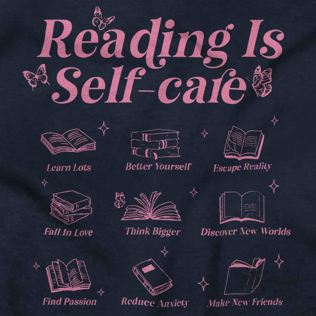 image:imageBrisco Brands Reading Is Self Care Book Lover Women Crewneck SweatshirtNavy