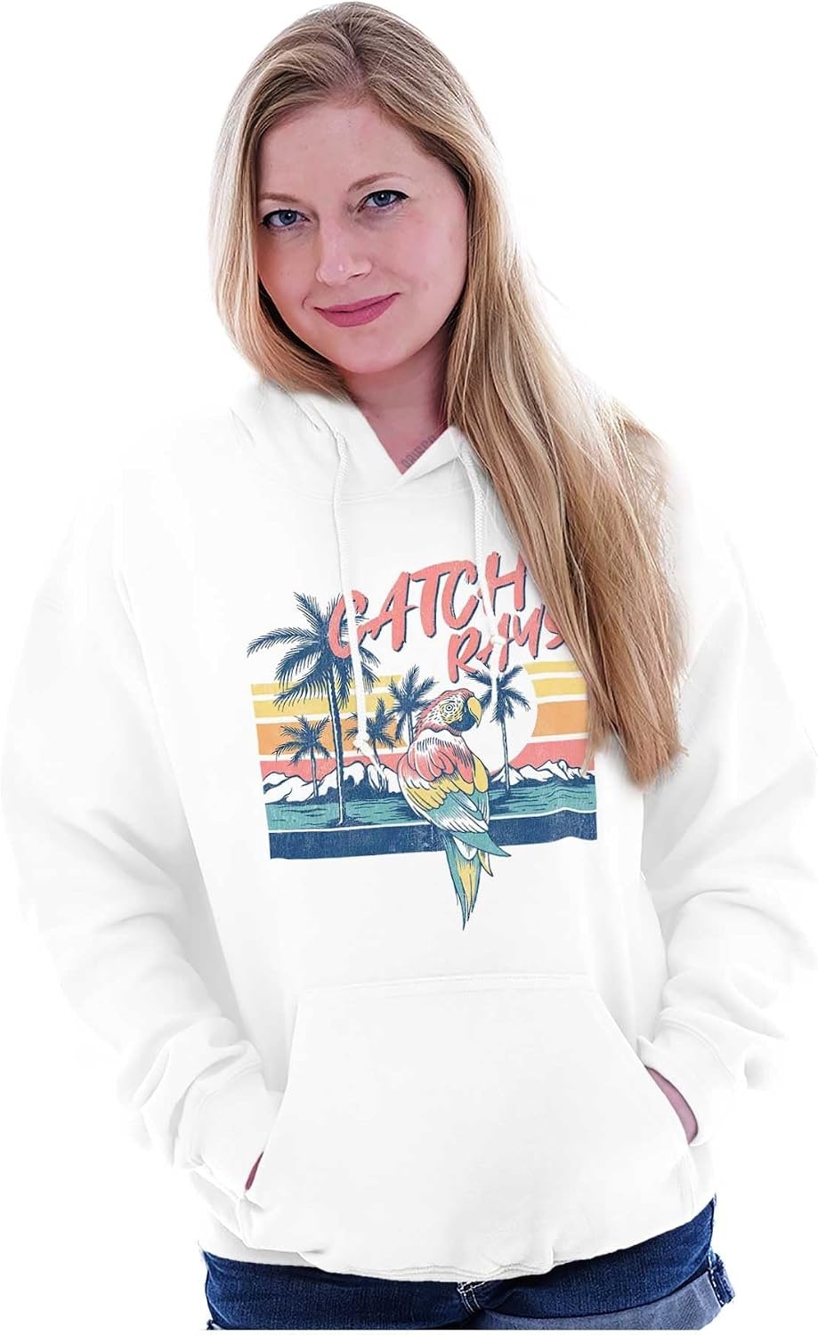 image:imageBrisco Brands Tropical Beach Parrot Catch Rays Hoodie Sweatshirt Women MenWhite