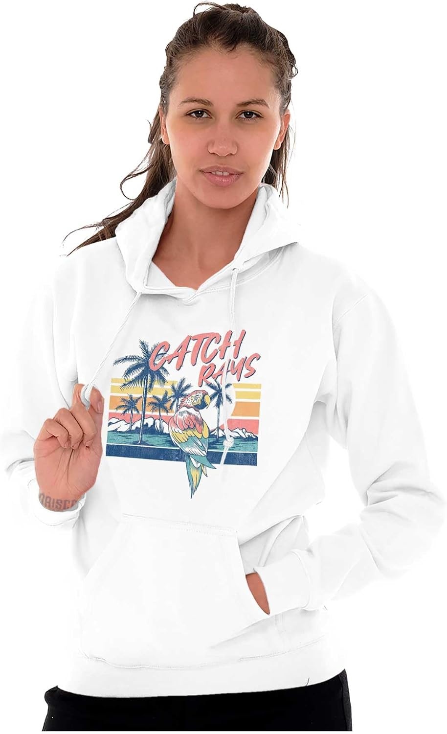 image:imageBrisco Brands Tropical Beach Parrot Catch Rays Hoodie Sweatshirt Women MenWhite