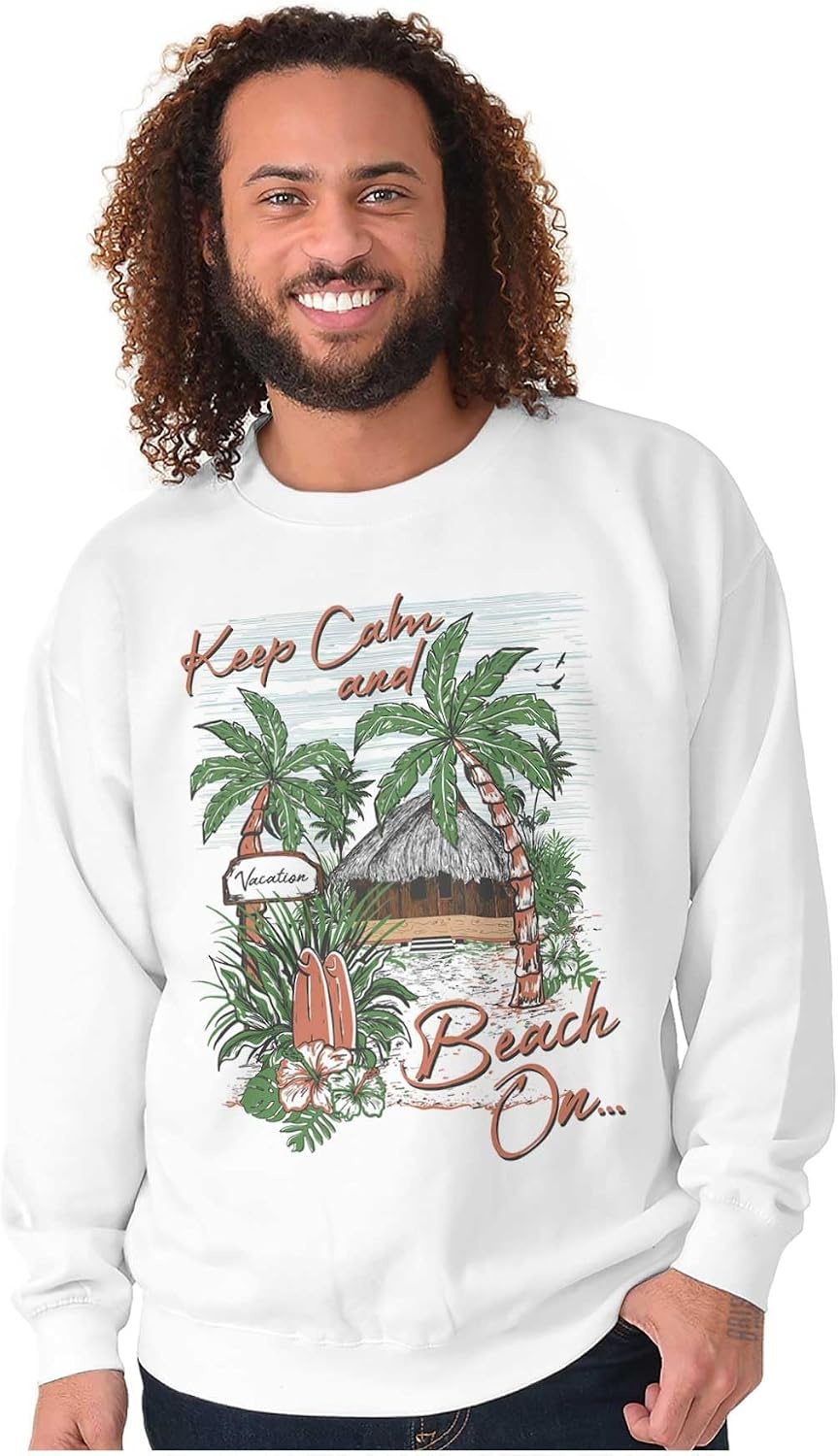 image:imageBrisco Brands Tropical Keep Calm and Beach On Sweatshirt for Men or WomenWhite