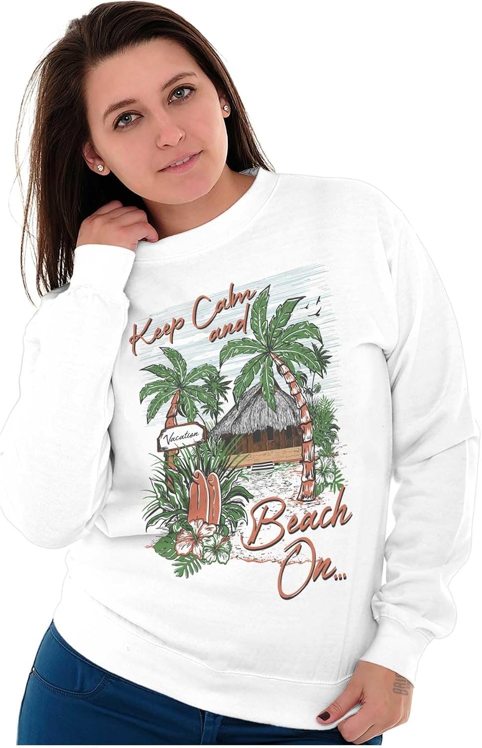 image:imageBrisco Brands Tropical Keep Calm and Beach On Sweatshirt for Men or WomenWhite