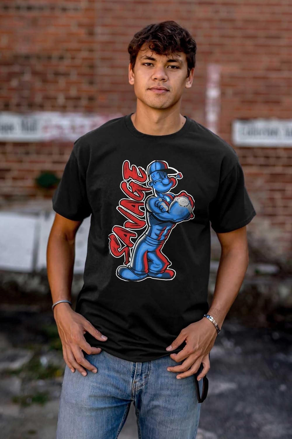 image:imageBrisco Brands Urban Popeye Drip Savage Cartoon Graphic T Shirt Men or WomenBlack
