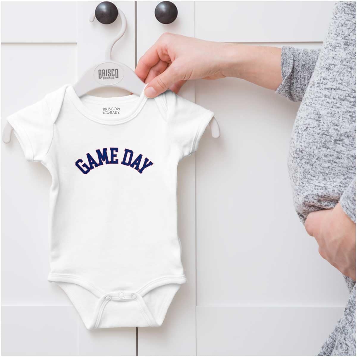 image:imageBrisco Brands Varsity Game Day Sports Athlete Fan Baby Romper Boys or GirlsWhite