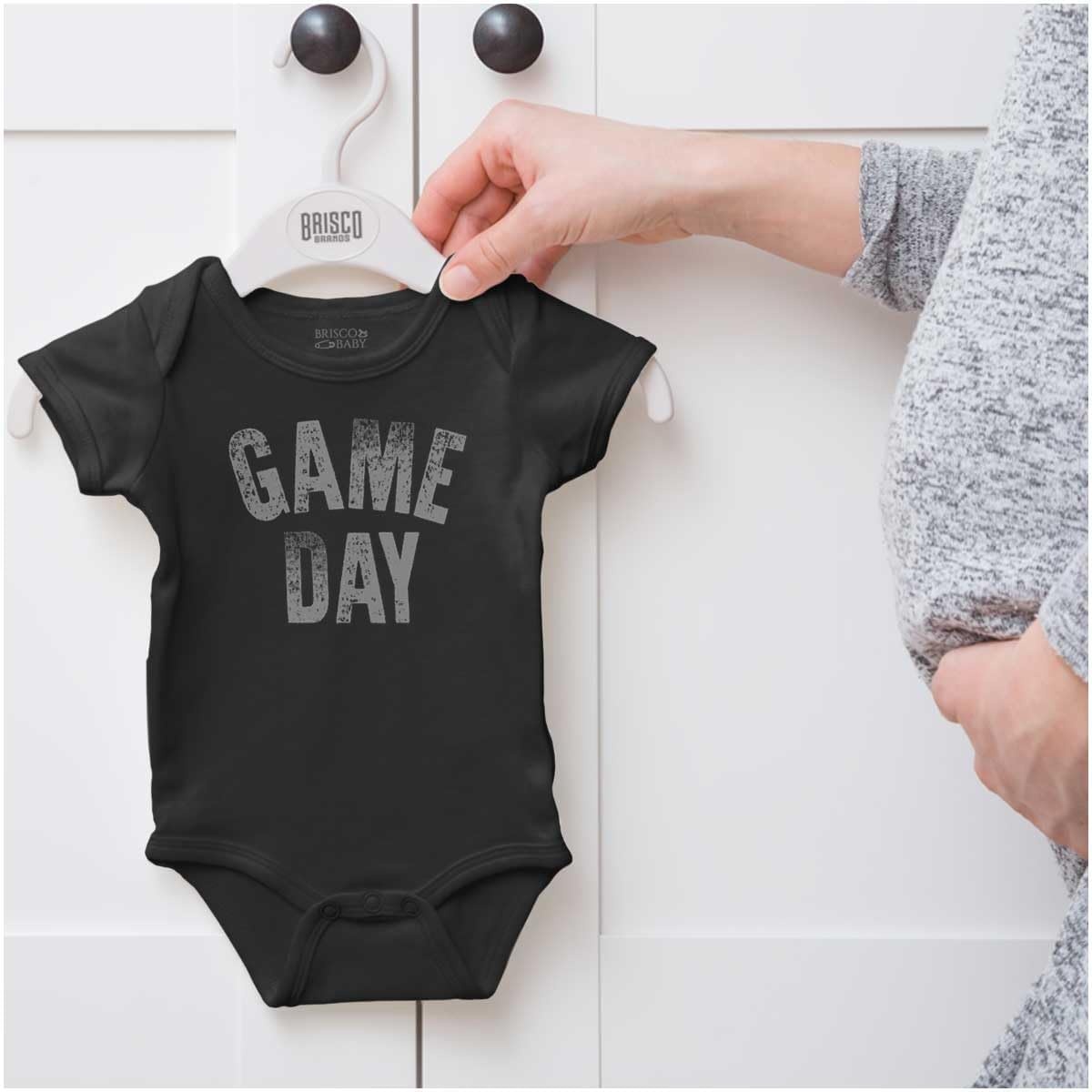 image:imageBrisco Brands Vintage Distressed Sports Game Day Baby Romper Boys or GirlsBlack