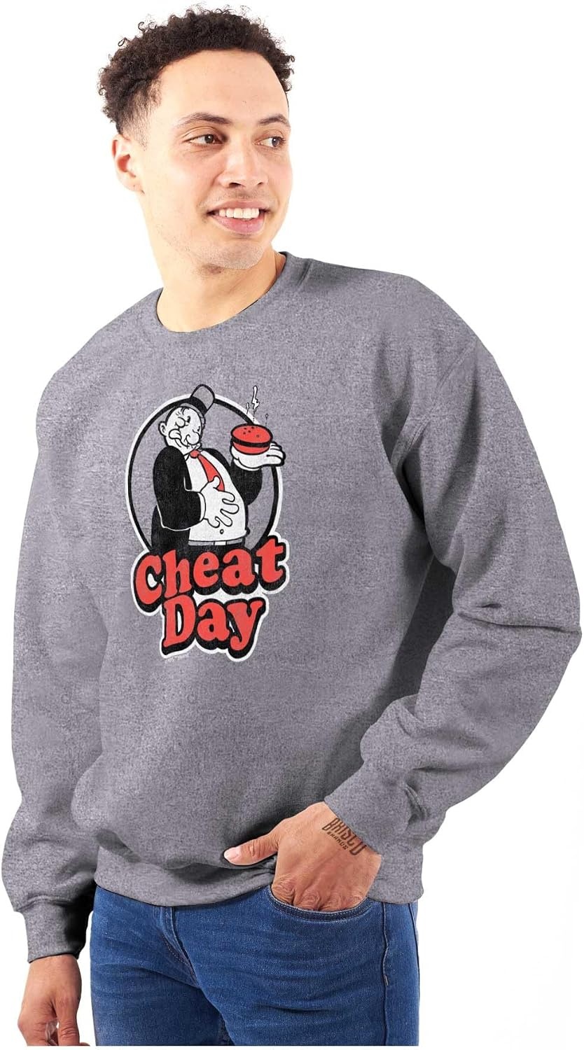 image:imageBrisco Brands Wimpy Cheat Day Popeye Sailor Man Sweatshirt for Men or WomenSport Grey