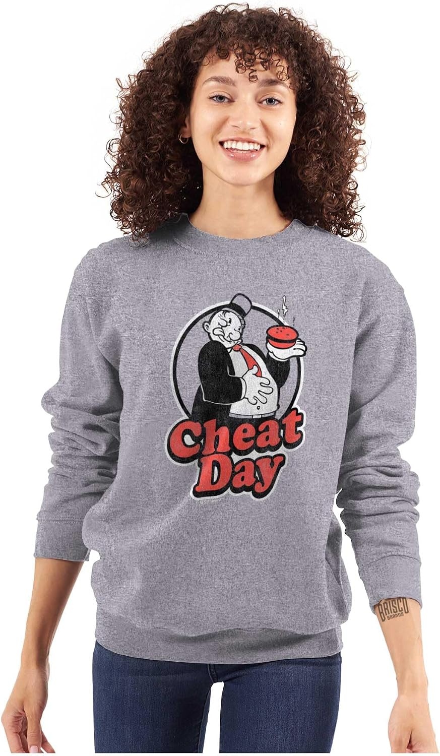 image:imageBrisco Brands Wimpy Cheat Day Popeye Sailor Man Sweatshirt for Men or WomenSport Grey