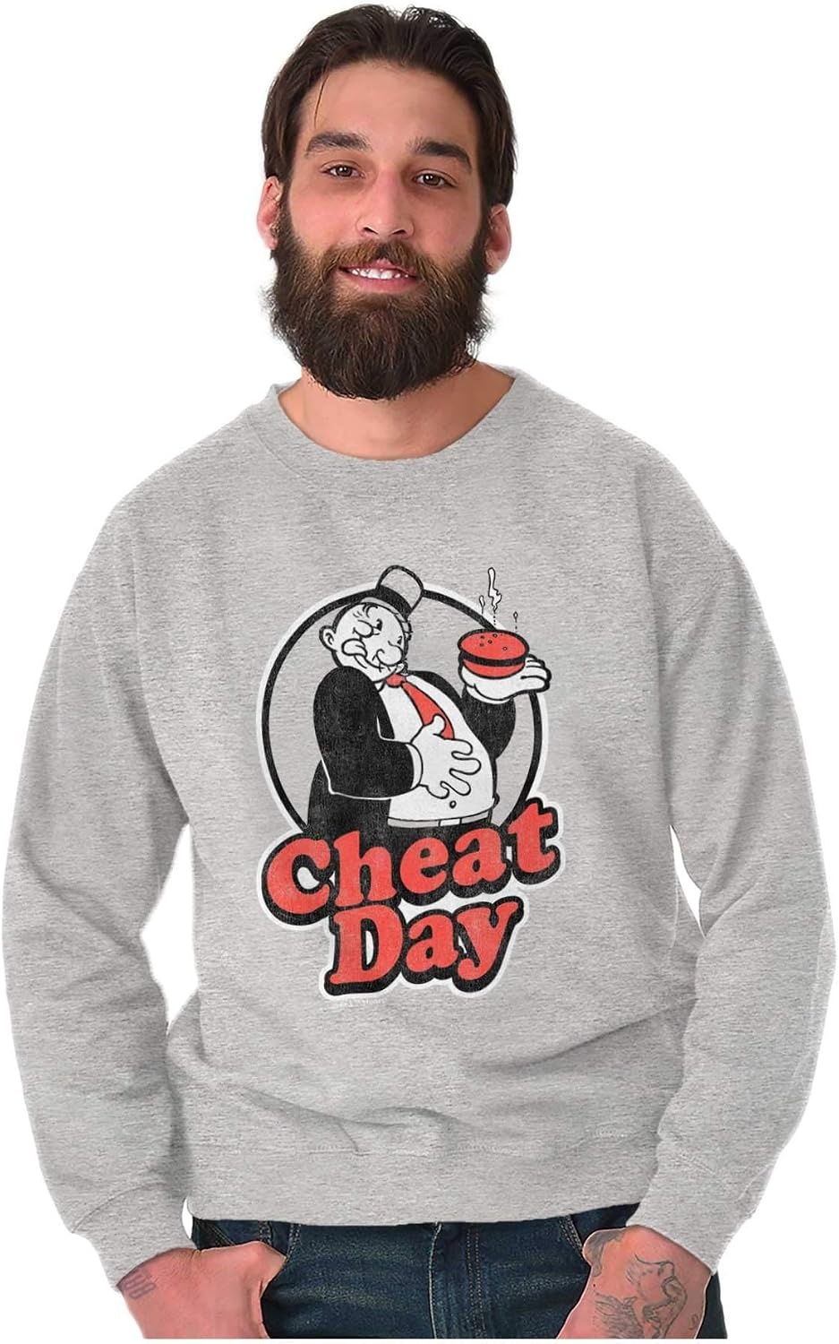 image:imageBrisco Brands Wimpy Cheat Day Popeye Sailor Man Sweatshirt for Men or WomenSport Grey