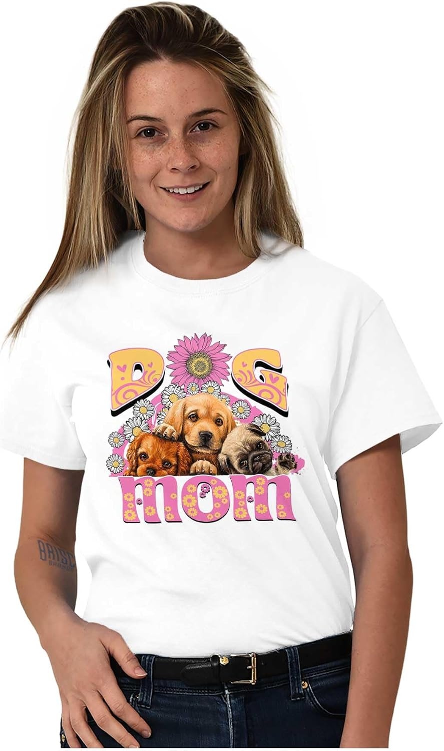 image:imageCute Dog Mom Groovy Spring Florals Womens Graphic T Shirt TeesWhite