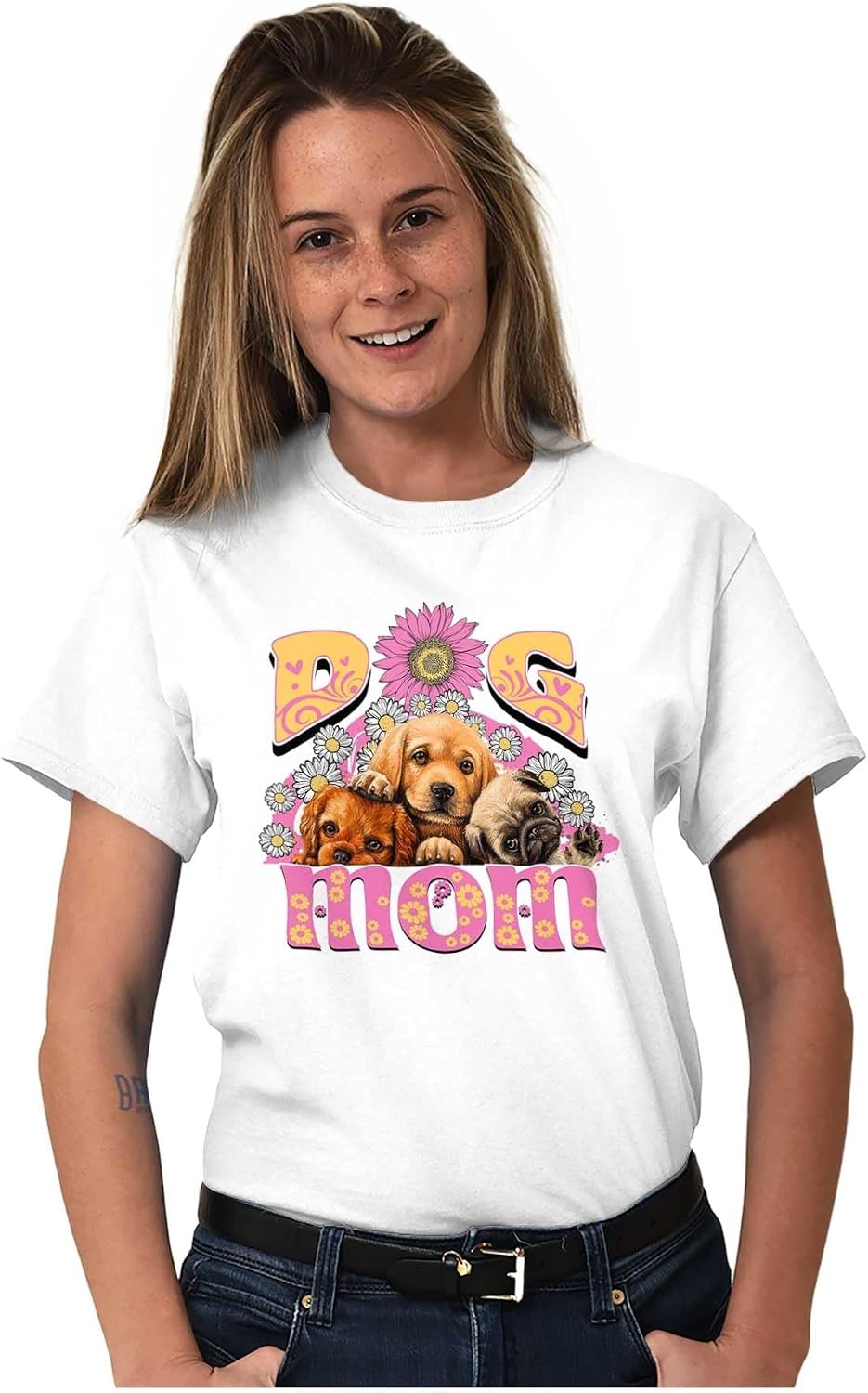 image:imageCute Dog Mom Groovy Spring Florals Womens Graphic T Shirt TeesWhite