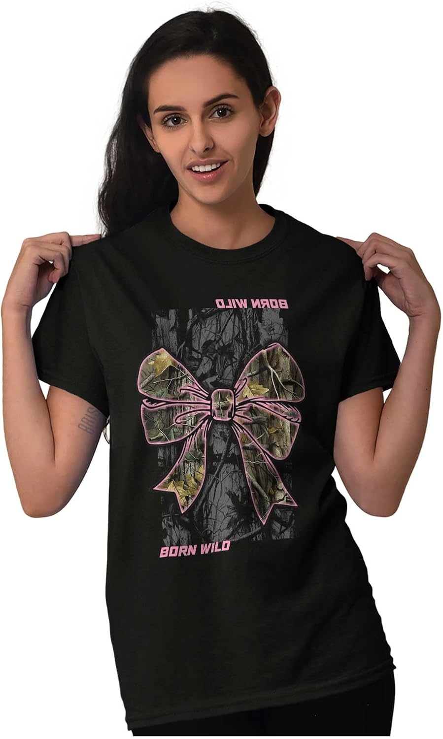 image:imageCute Girly Hunter Camouflage Bows Womens Graphic T Shirt TeesBlack Born Wild