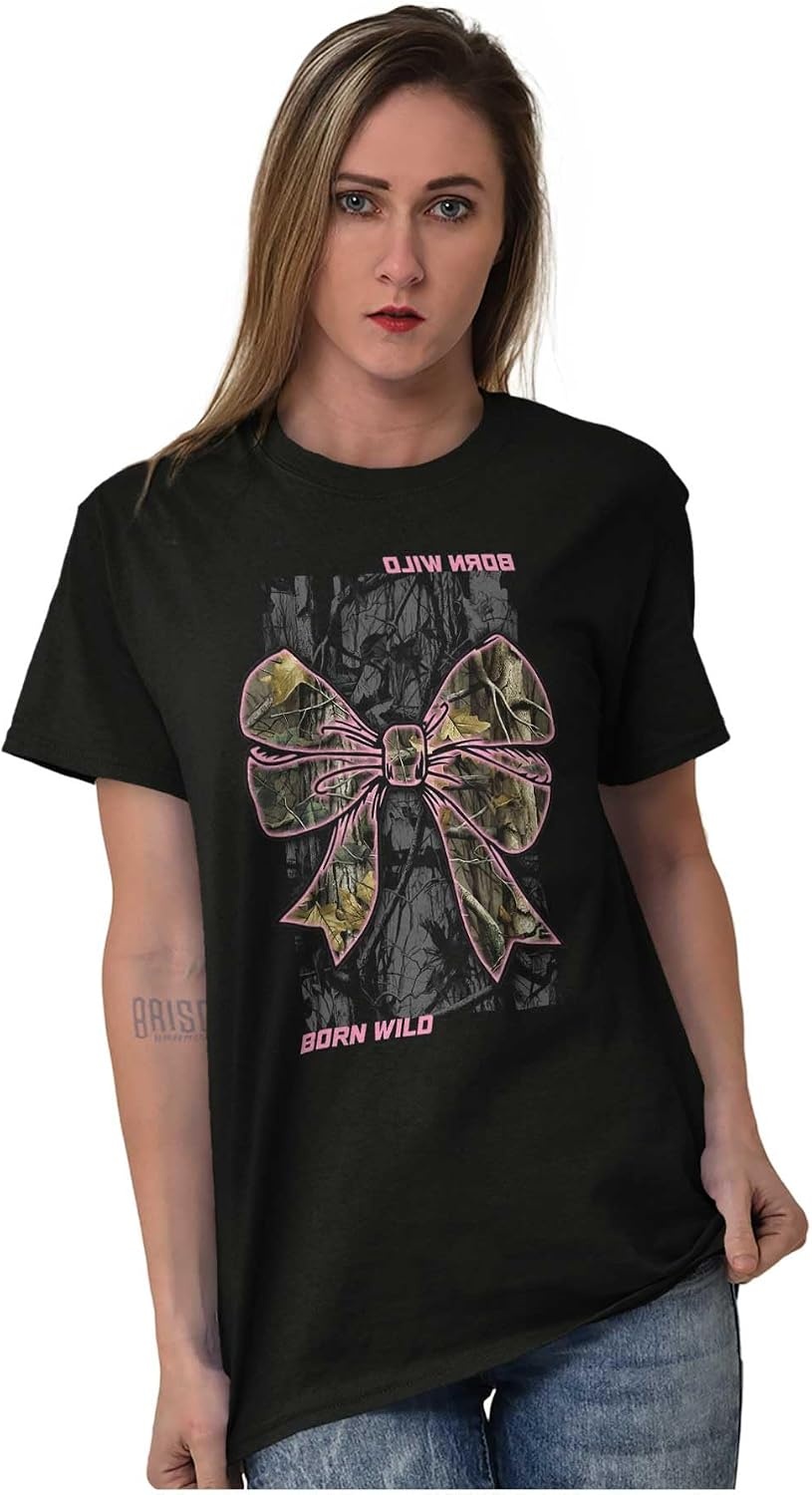 image:imageCute Girly Hunter Camouflage Bows Womens Graphic T Shirt TeesBlack Born Wild