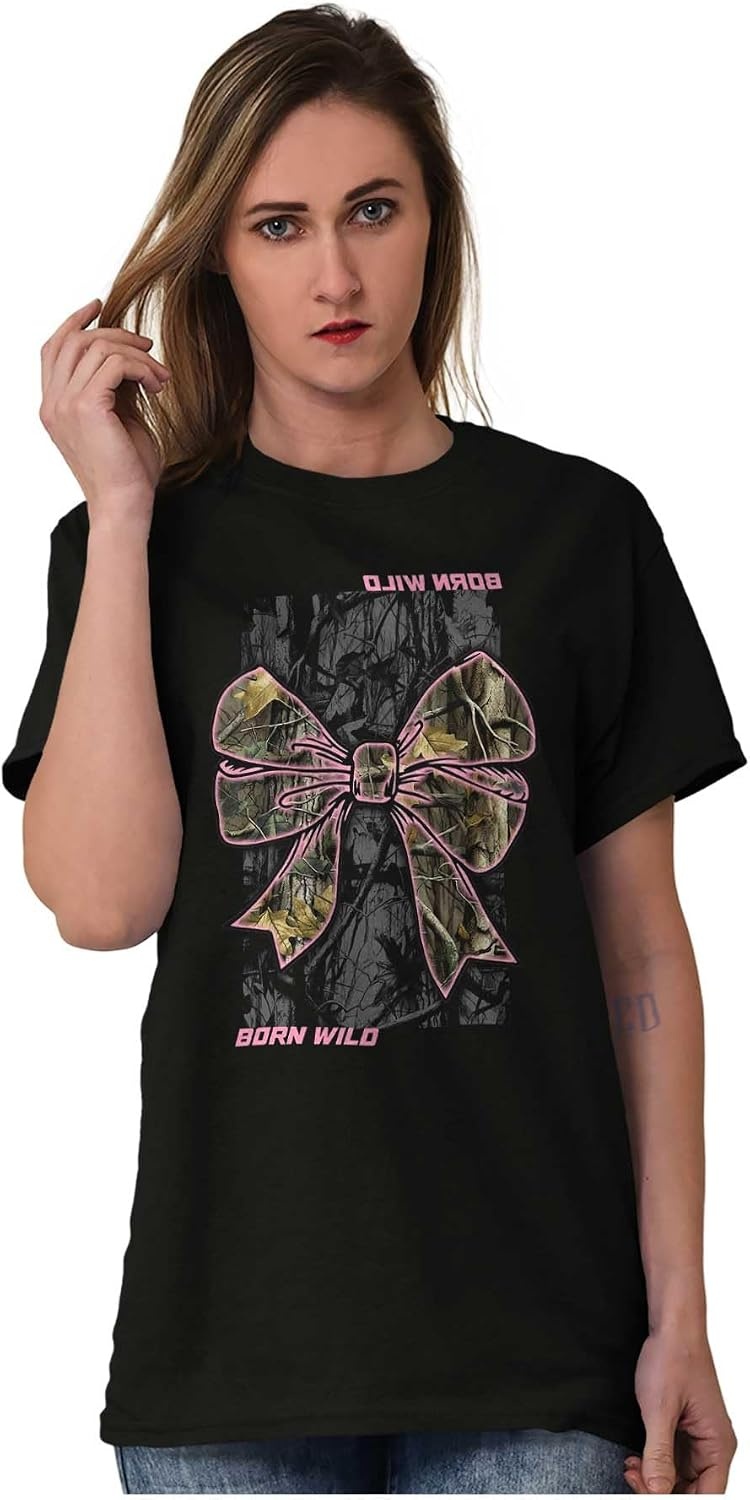 image:imageCute Girly Hunter Camouflage Bows Womens Graphic T Shirt TeesBlack Born Wild