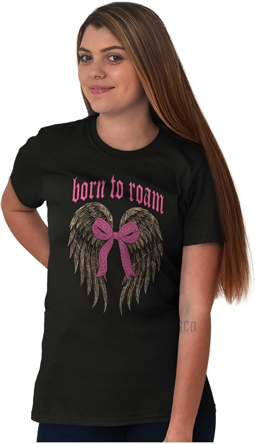 image:imageCute Girly Hunter Camouflage Bows Womens Graphic T Shirt TeesBlack Born to Roam
