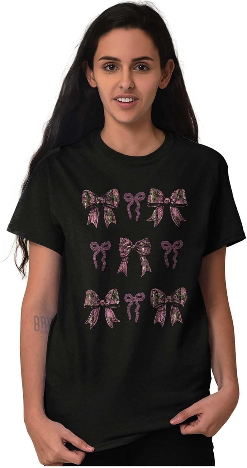 image:imageCute Girly Hunter Camouflage Bows Womens Graphic T Shirt TeesBlack Bows Grid