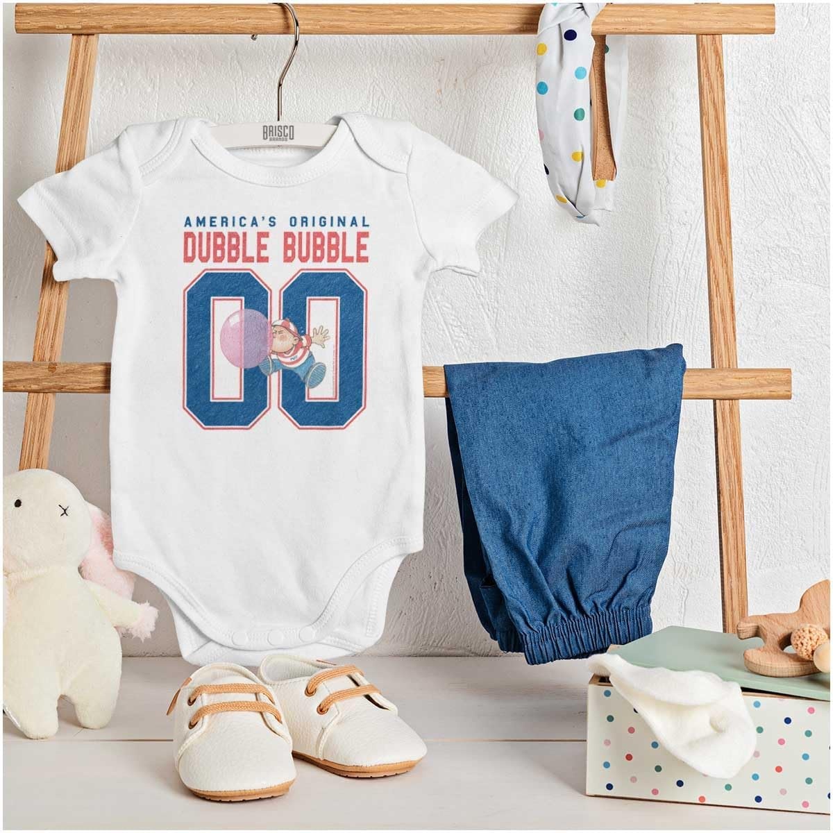 image:imageDubble Bubble Baseball Number Jersey Baby Romper Boys or GirlsWhite America 00