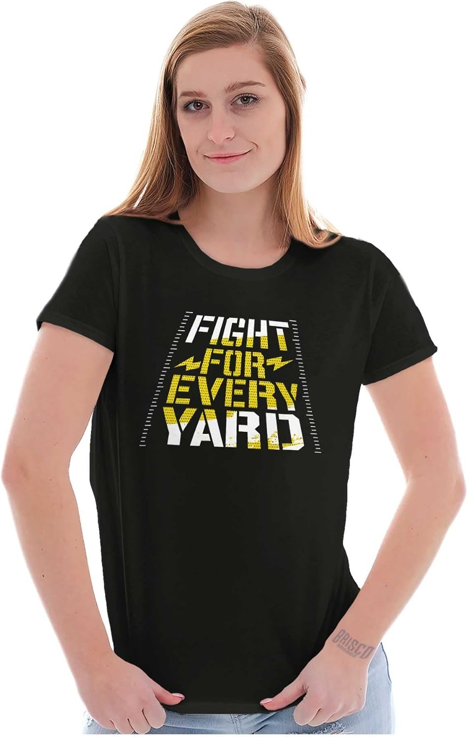 image:imageFootball Fight For Every Yard Line Womens Slim Fit Graphic TeeBlack