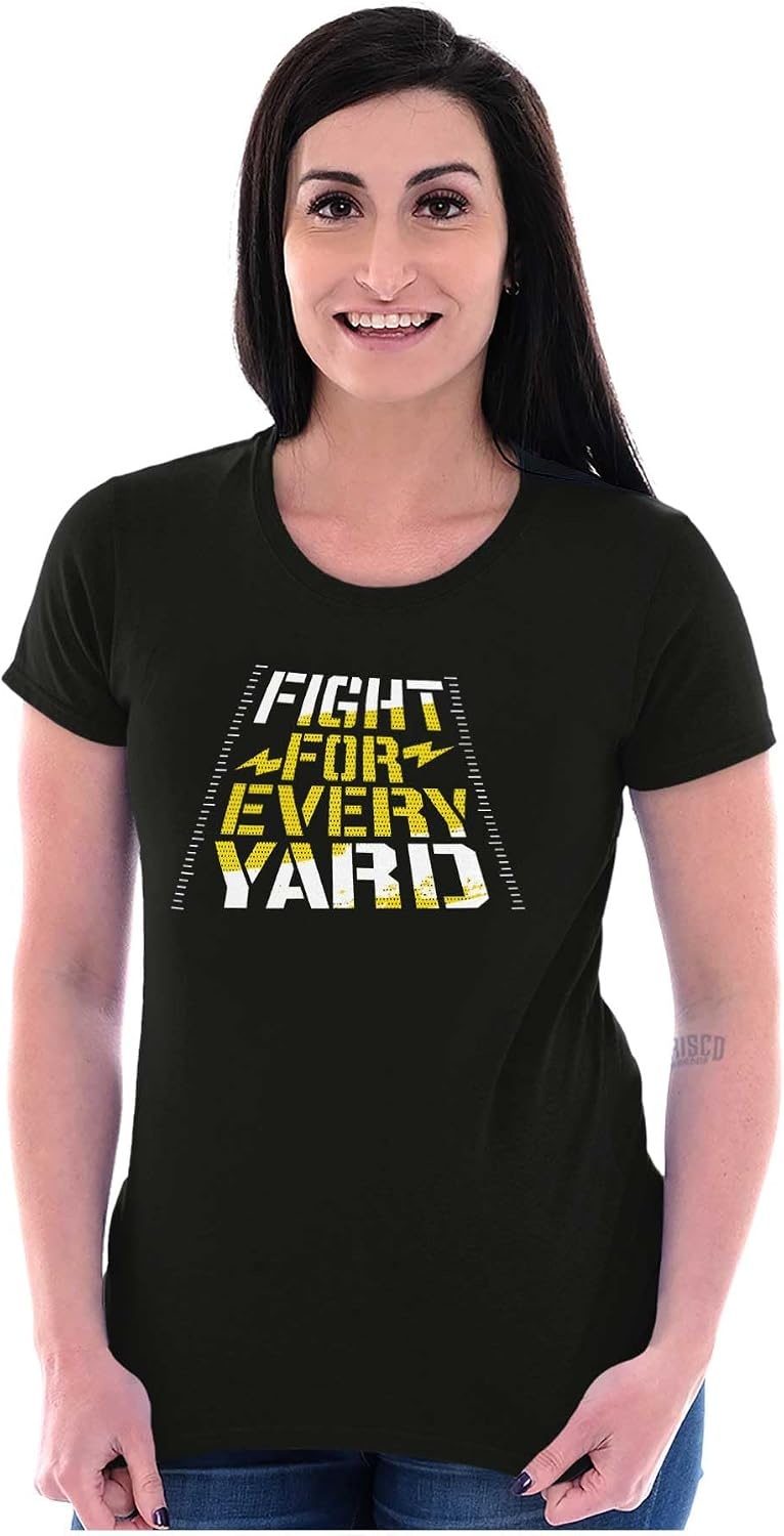 image:imageFootball Fight For Every Yard Line Womens Slim Fit Graphic TeeBlack