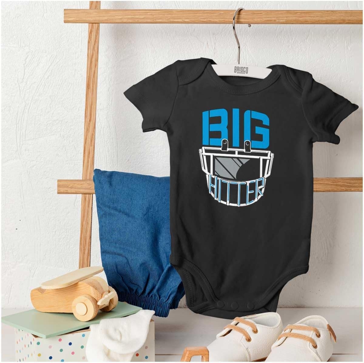 image:imageFootball Helmet Big Hitter Sports Fan Baby Romper Boys or GirlsBlack