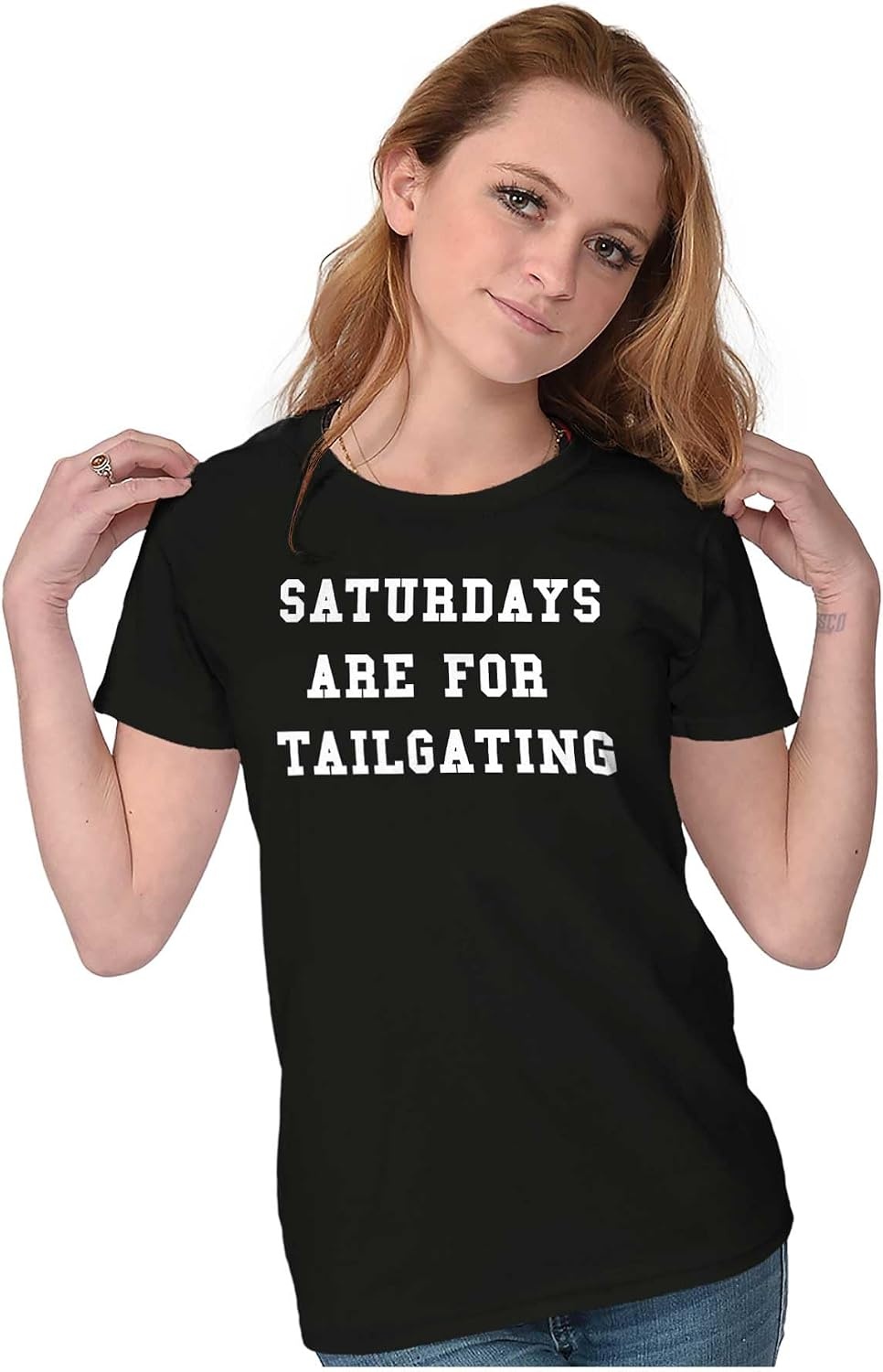 image:imageFootball Saturdays are for Tailgating Womens Slim Fit Graphic TeeBlack