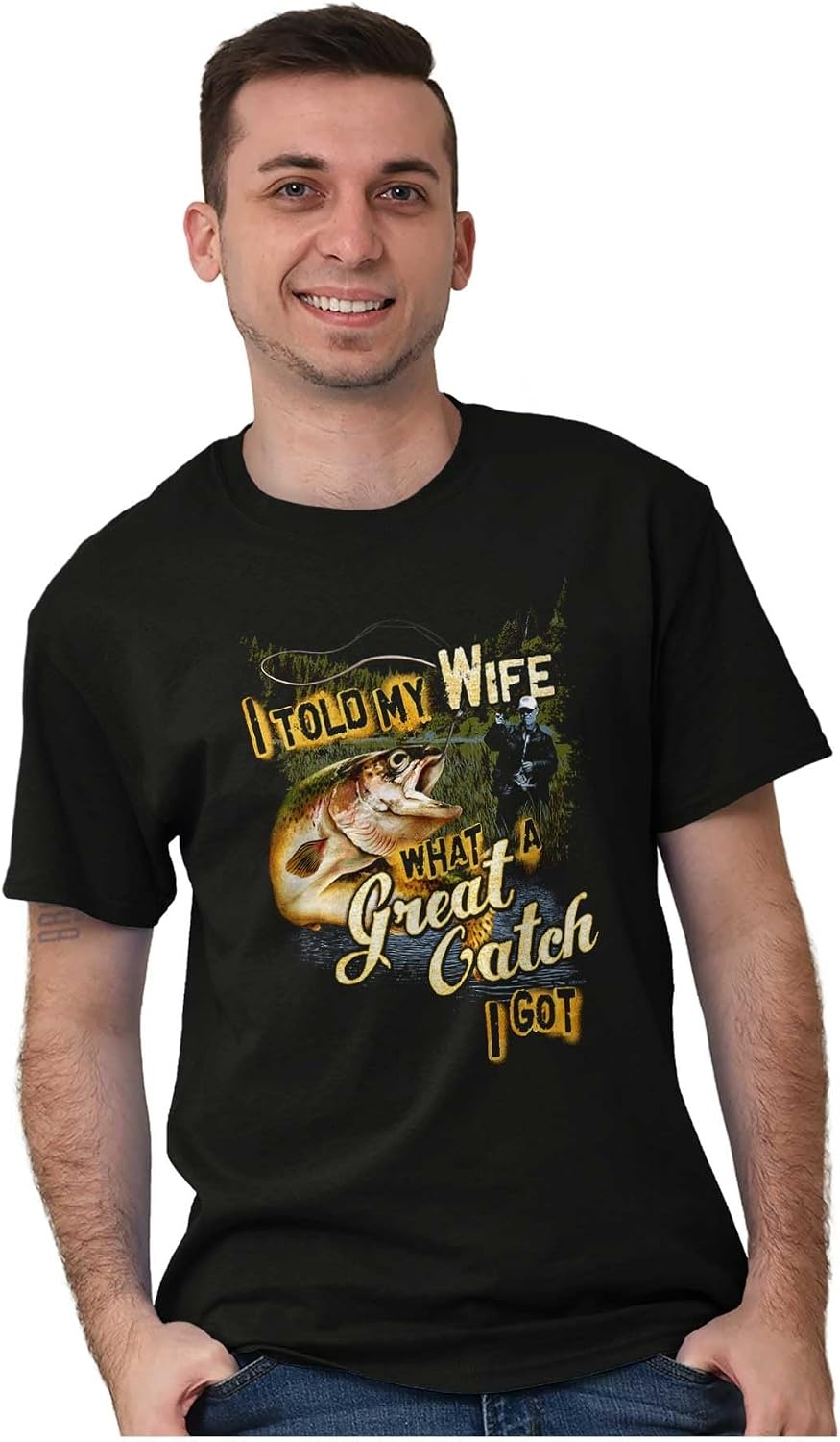 image:imageFunny Fisherman Great Catch Wife Joke Mens Graphic T Shirt TeesBlack