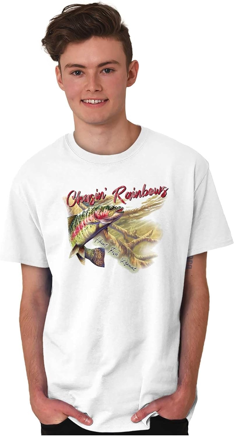 image:imageFunny Fishing Chasin Rainbows Pun Graphic T Shirt Men or WomenWhite