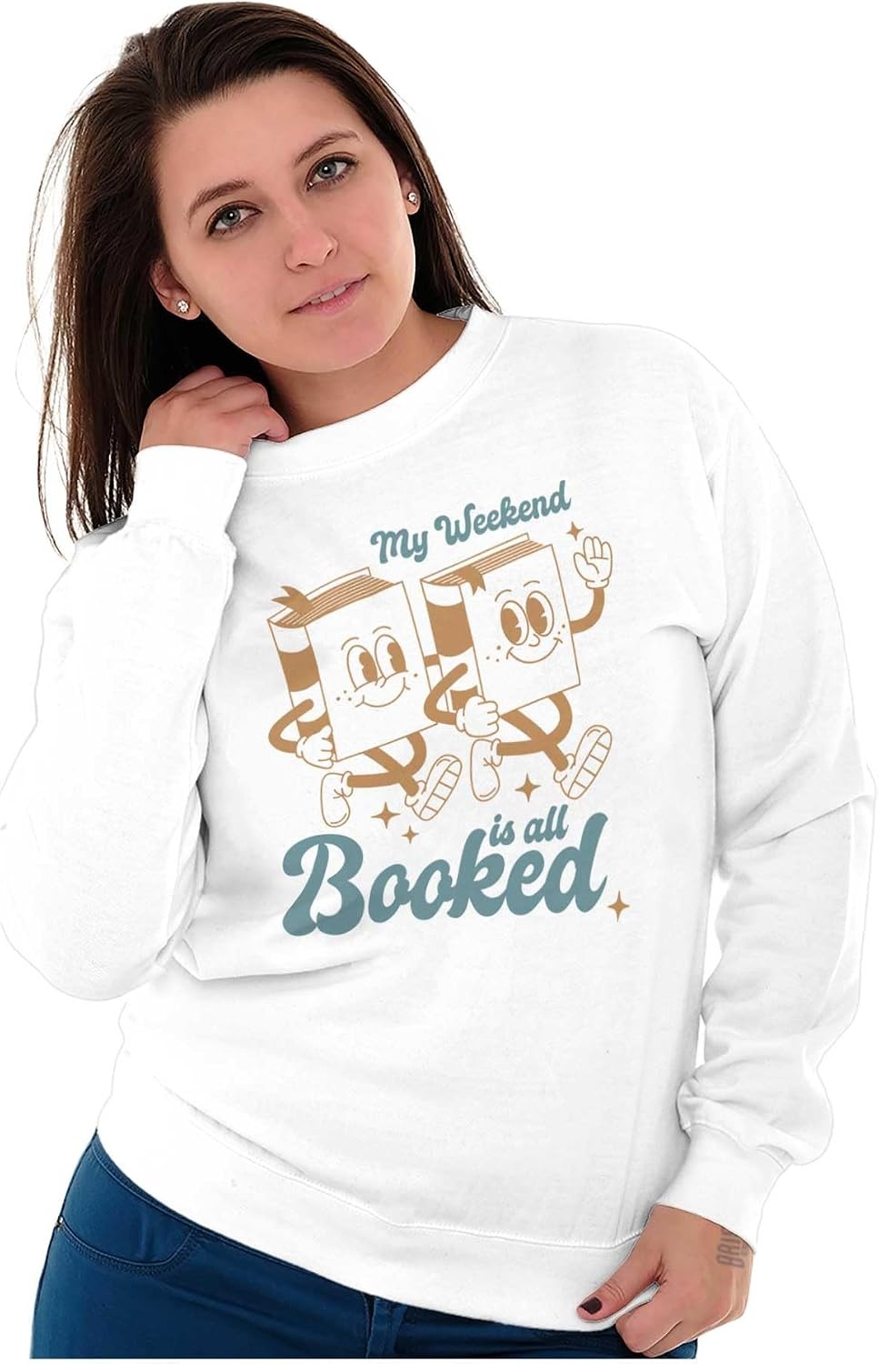 image:imageFunny Reader Pun My Weekend is Booked Women Crewneck SweatshirtWhite