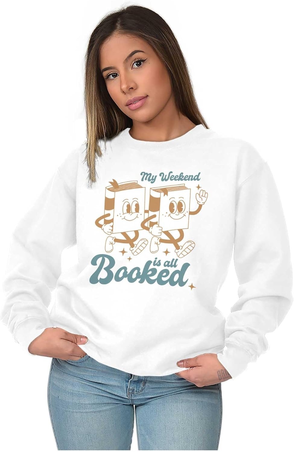 image:imageFunny Reader Pun My Weekend is Booked Women Crewneck SweatshirtWhite