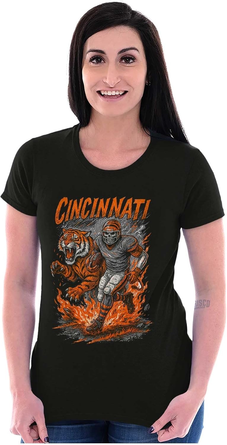image:imageHome Team Skeleton Football Player Womens Slim Fit Graphic TeeBlack Cincinnati