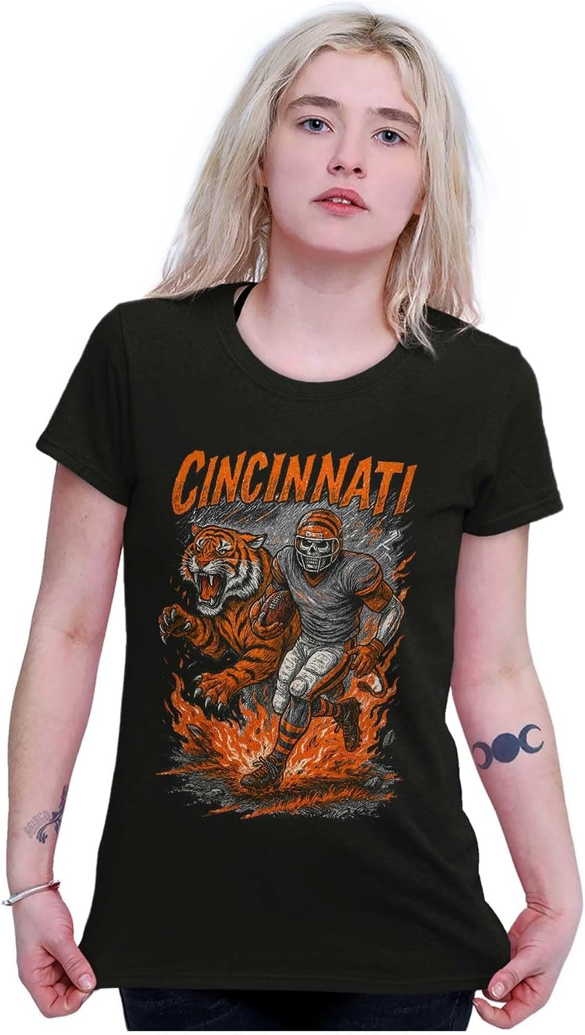 image:imageHome Team Skeleton Football Player Womens Slim Fit Graphic TeeBlack Cincinnati