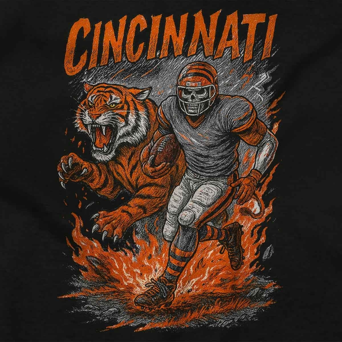 image:imageHome Team Skeleton Football Player Womens Slim Fit Graphic TeeBlack Cincinnati