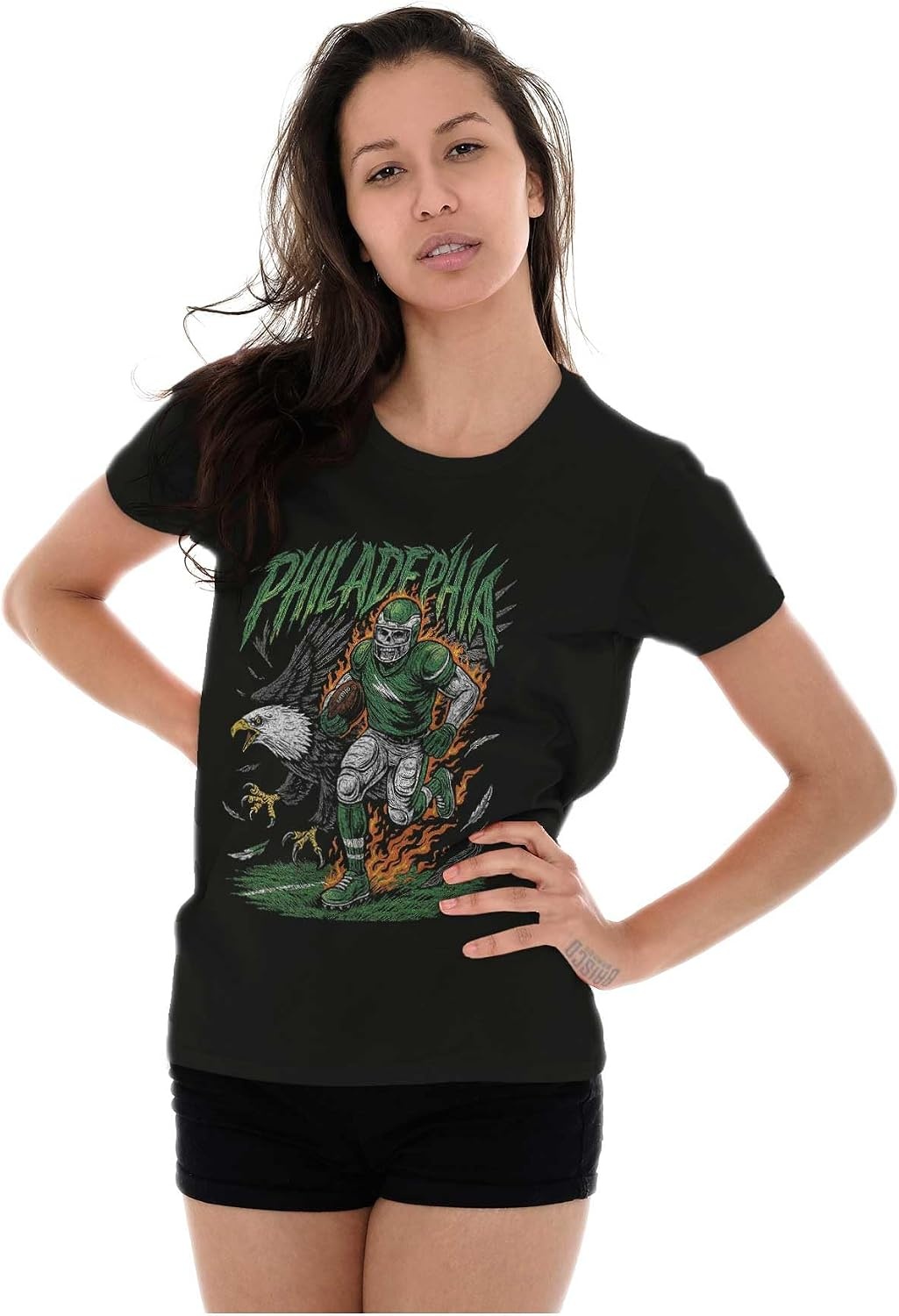 image:imageHome Team Skeleton Football Player Womens Slim Fit Graphic TeeBlack Philadelphia