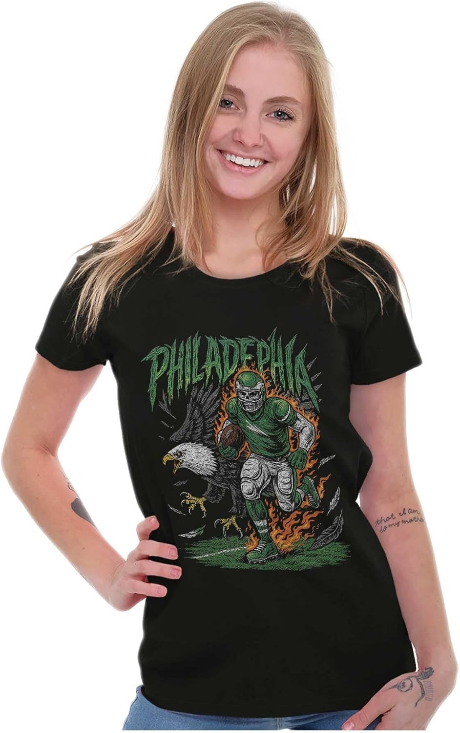 image:imageHome Team Skeleton Football Player Womens Slim Fit Graphic TeeBlack Philadelphia