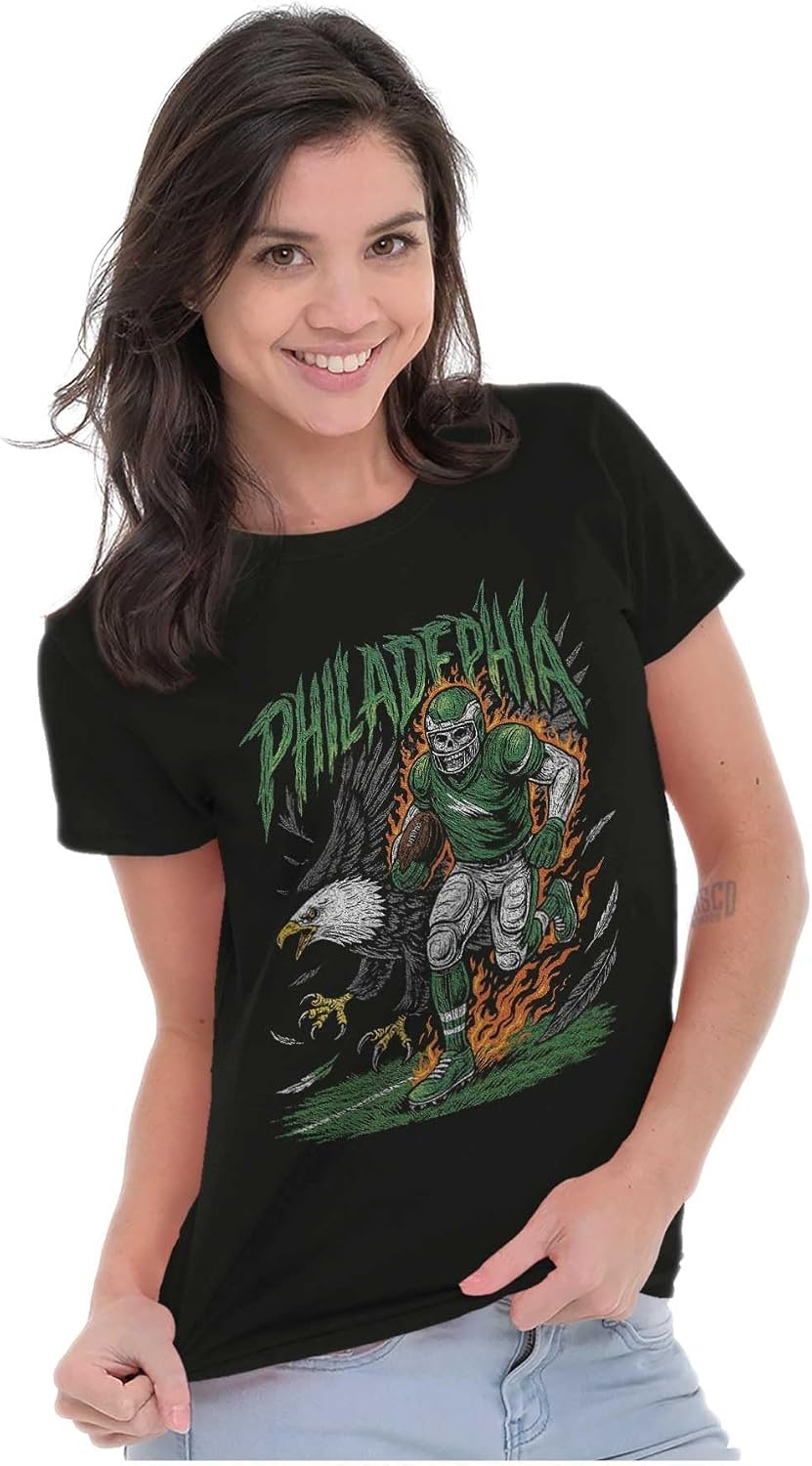 image:imageHome Team Skeleton Football Player Womens Slim Fit Graphic TeeBlack Philadelphia