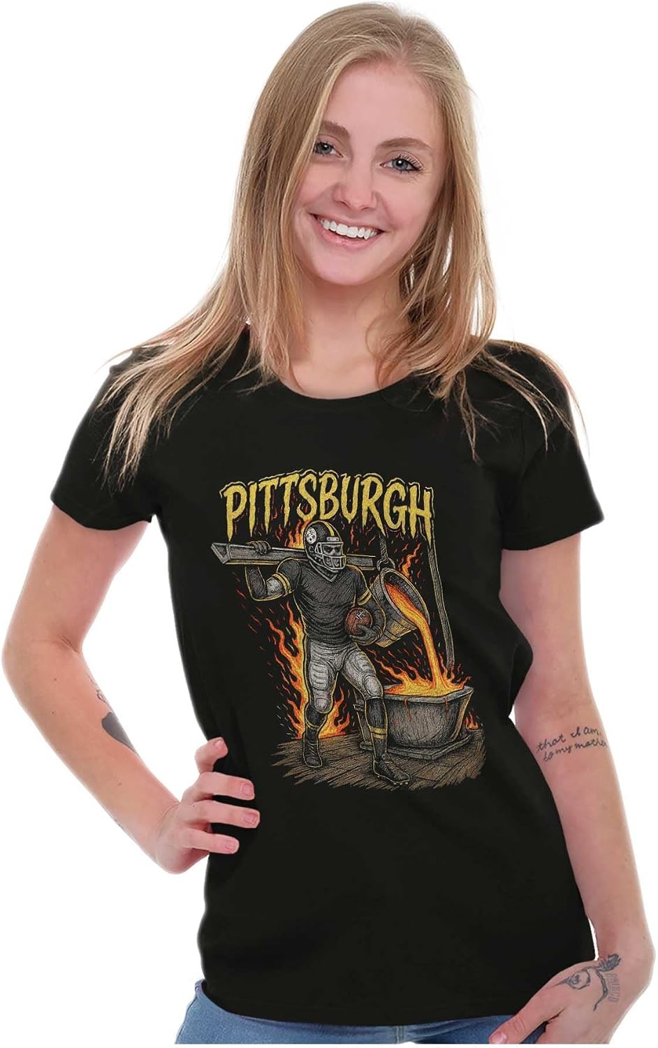 image:imageHome Team Skeleton Football Player Womens Slim Fit Graphic TeeBlack Pittsburgh
