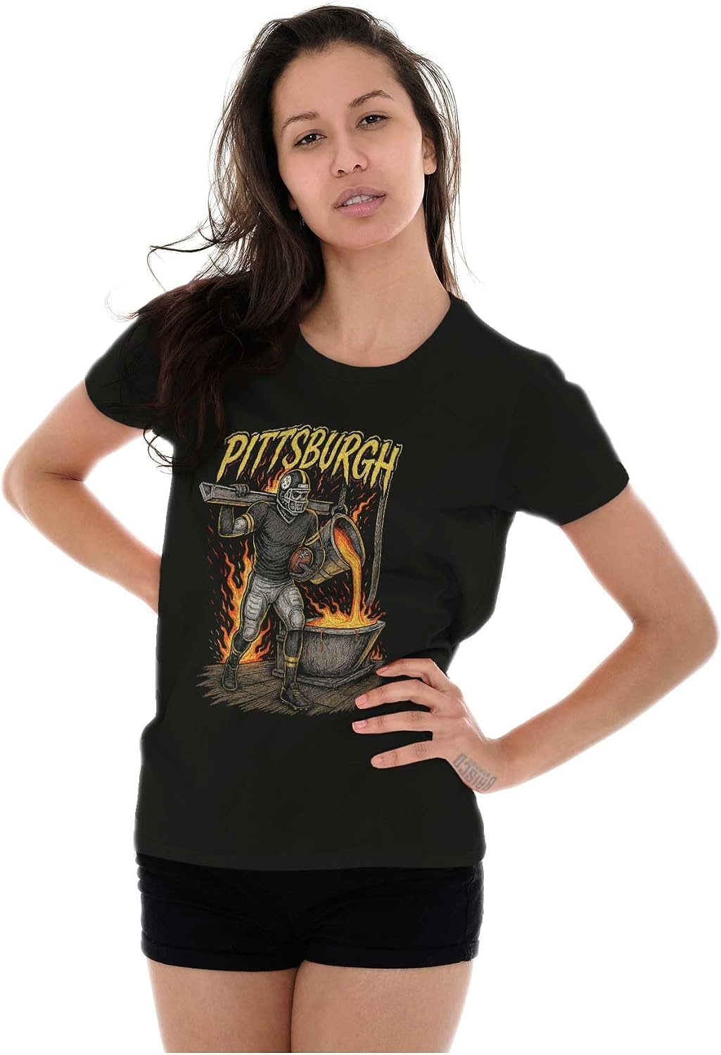 image:imageHome Team Skeleton Football Player Womens Slim Fit Graphic TeeBlack Pittsburgh