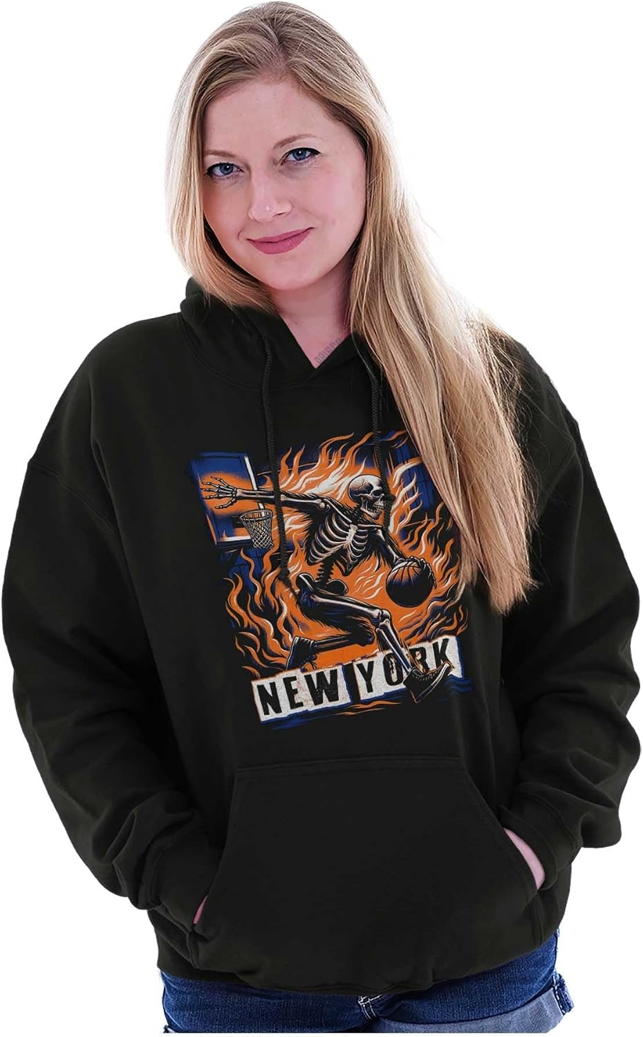 image:imageHome Town Skeleton Basketball Player Hoodie Sweatshirt Women MenBlack New York