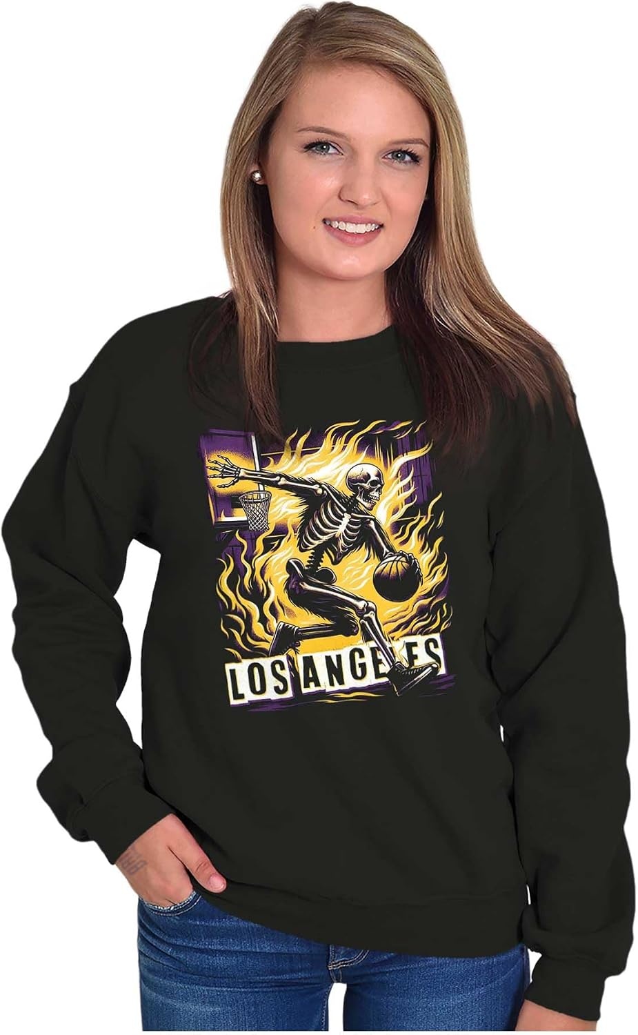 image:imageHome Town Skeleton Basketball Player Sweatshirt for Men or WomenBlack Los Angeles